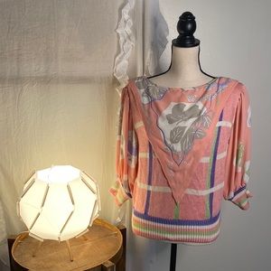 Vintage 80s Diane Freis for Marisa Christina Mixed Material Pink Sweater